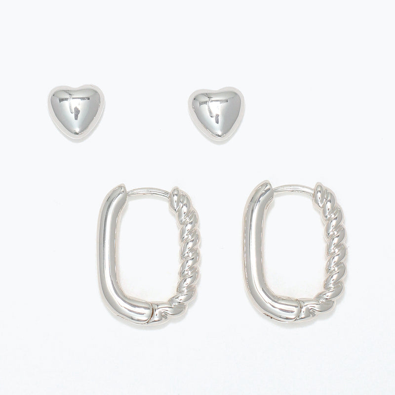 Earrings-Slvr Hearts w Rope Hoops