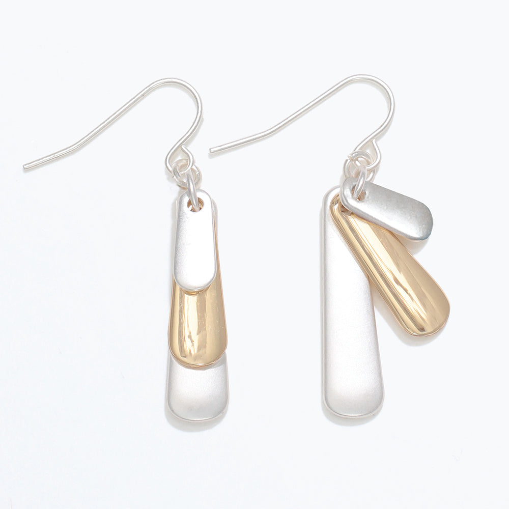 Earrings-Matte Silver+Gold Dangle