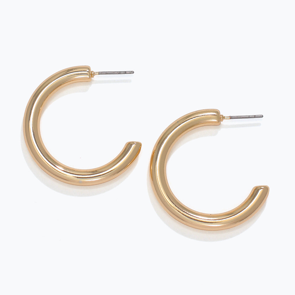 Periwinkle Earrings-Gold Round Hoops