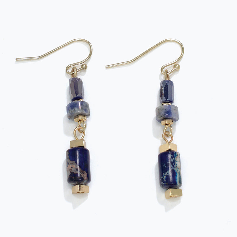 Earrings-Navy Semiprecious w Gold