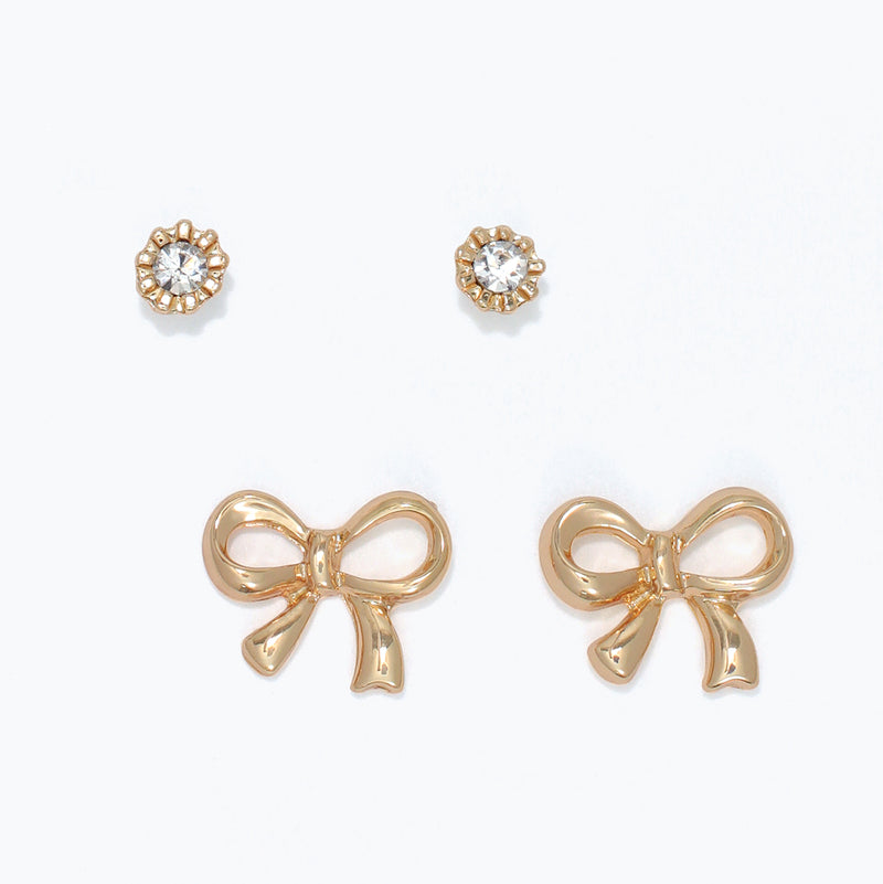 Earrings-DUO Crystals & Gold Bow