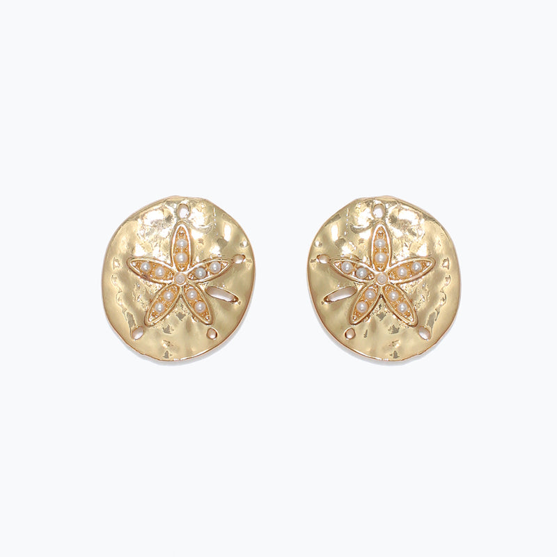 Earrings-Gold Sand Dollar w Pearls
