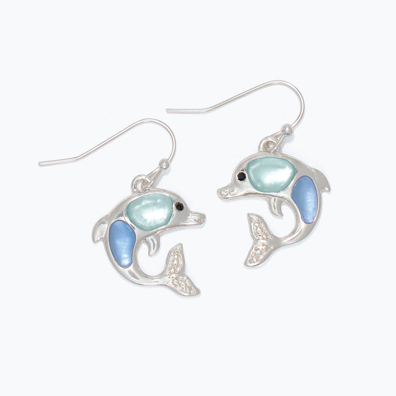 Earrings-Blue + Azua Silver Dolphin