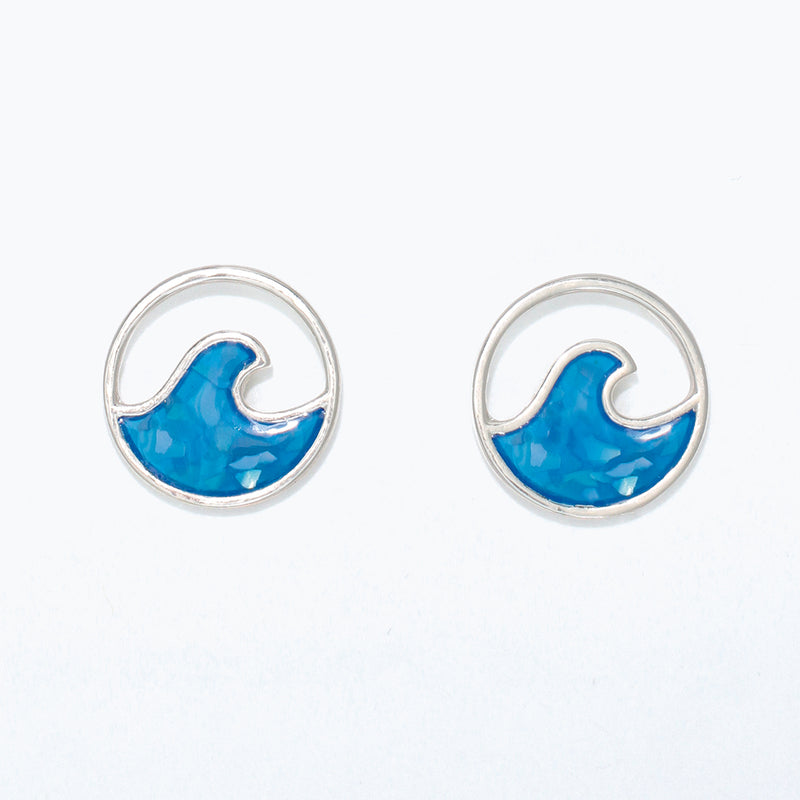 Earrings-Blue w Inlay Shell Waves