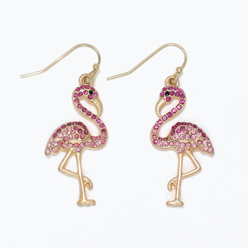 Earrings-Bedazzled Pink Flamingo