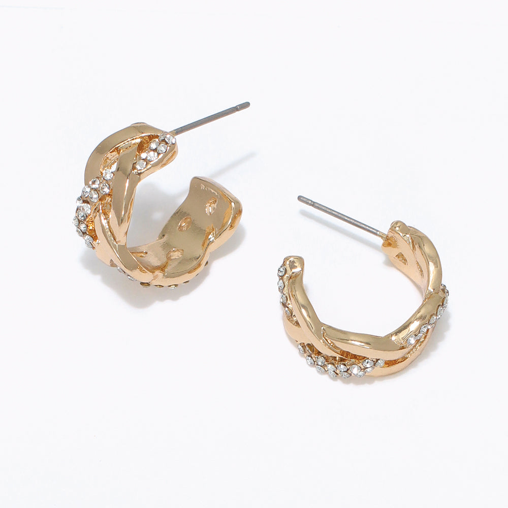 Periwinkle Earrings-Gold Weave Hoop w Crystals