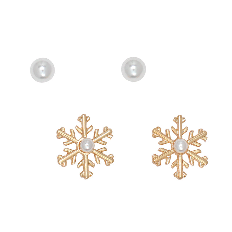 Earrings-Pearl + Gld Snowflake DUO