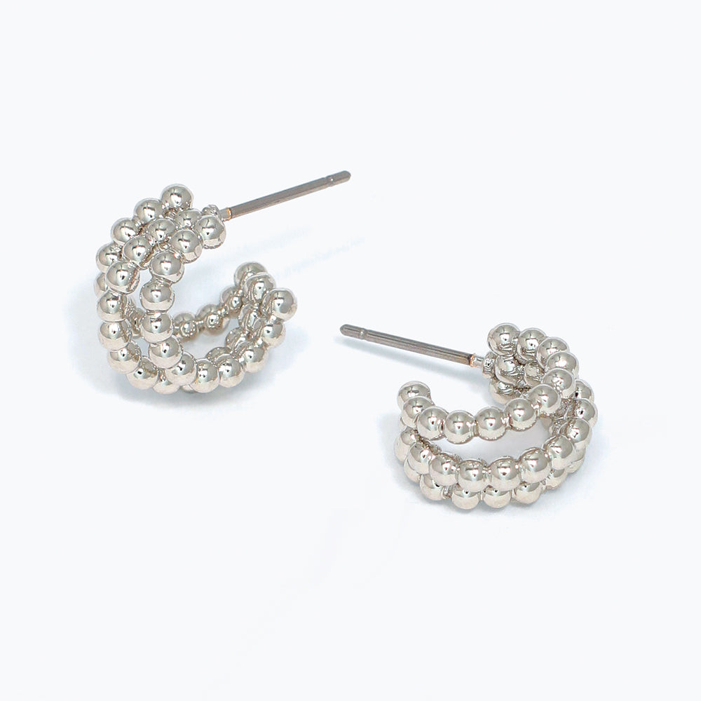 Earrings-Beaded Silver Small Hoops