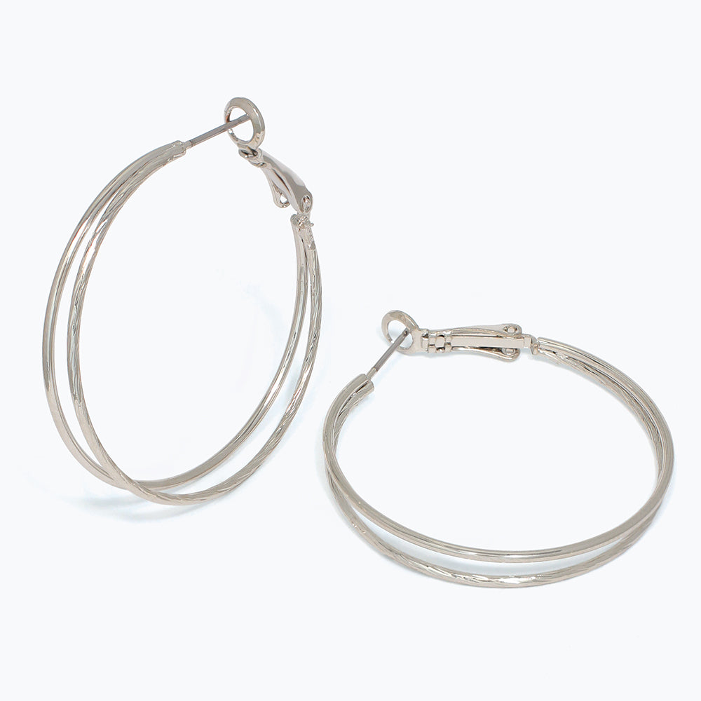 Earrings-Two Strand Silver Hoops