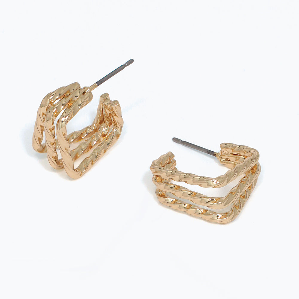 Earrings-3 Strand Gold Square Hoops