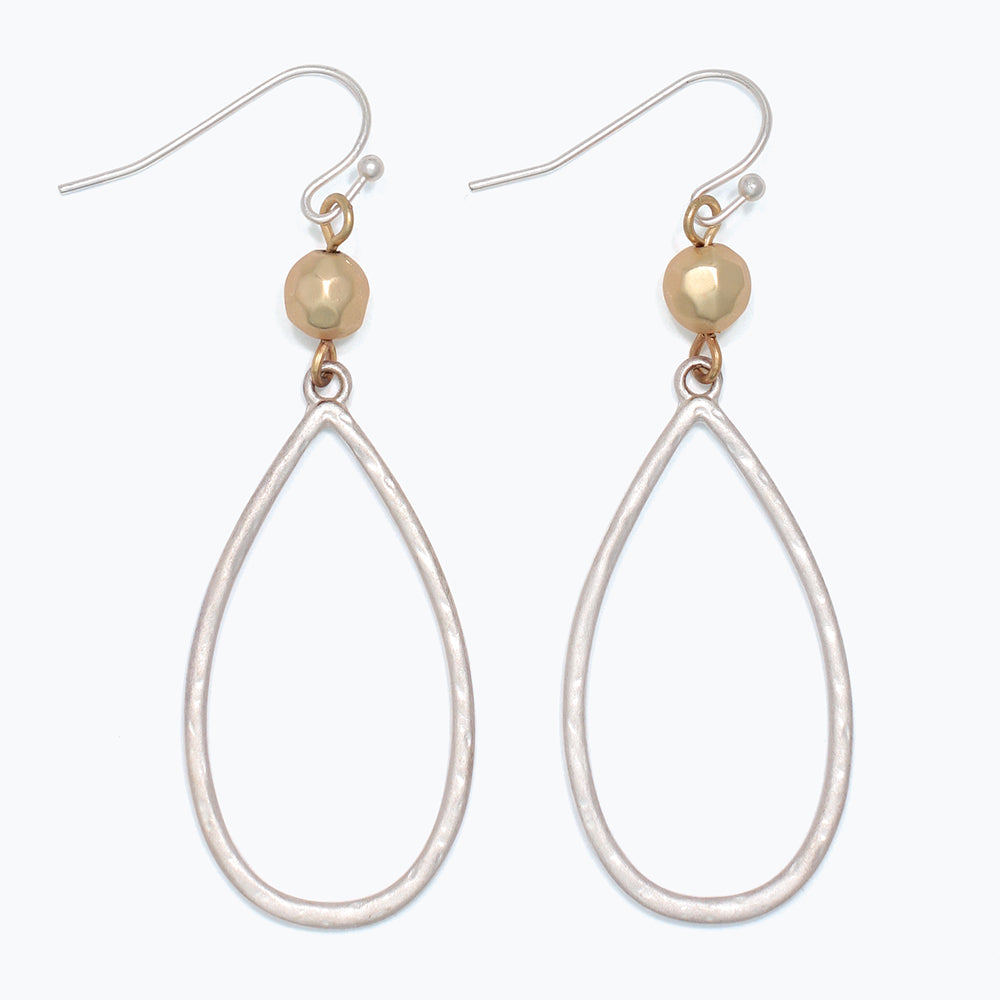 Earrings-Silver Drops w Gold Bead