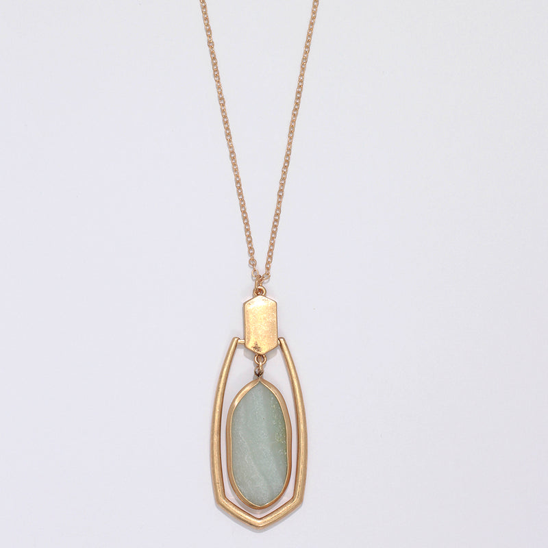 Necklace-Gold Pendant w Mint Stone