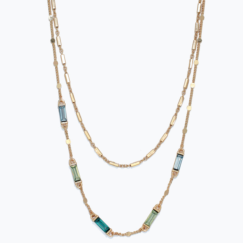 Necklace-Gold+Blue Shades Crystal