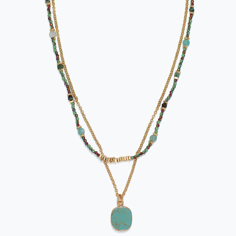 Necklace-Beaded with Turq Pendant