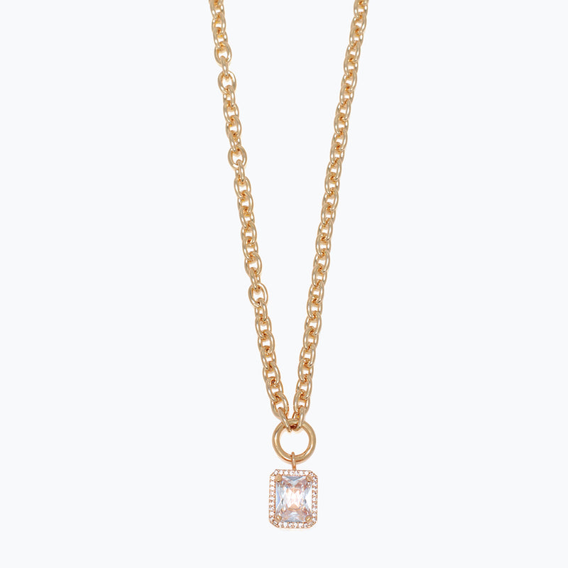 Necklace-Gold Chain w Faceted Cryst