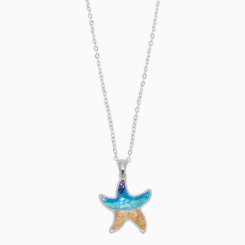 Necklace-Silvr Starfish w Beach Sce