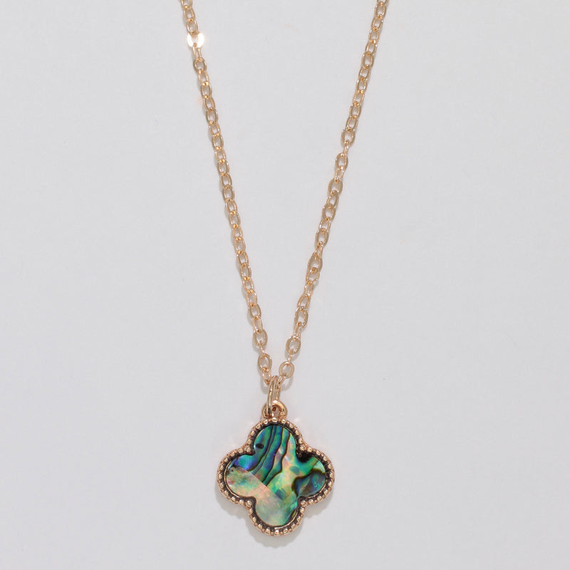 Necklace-Gold Clover w Abalone