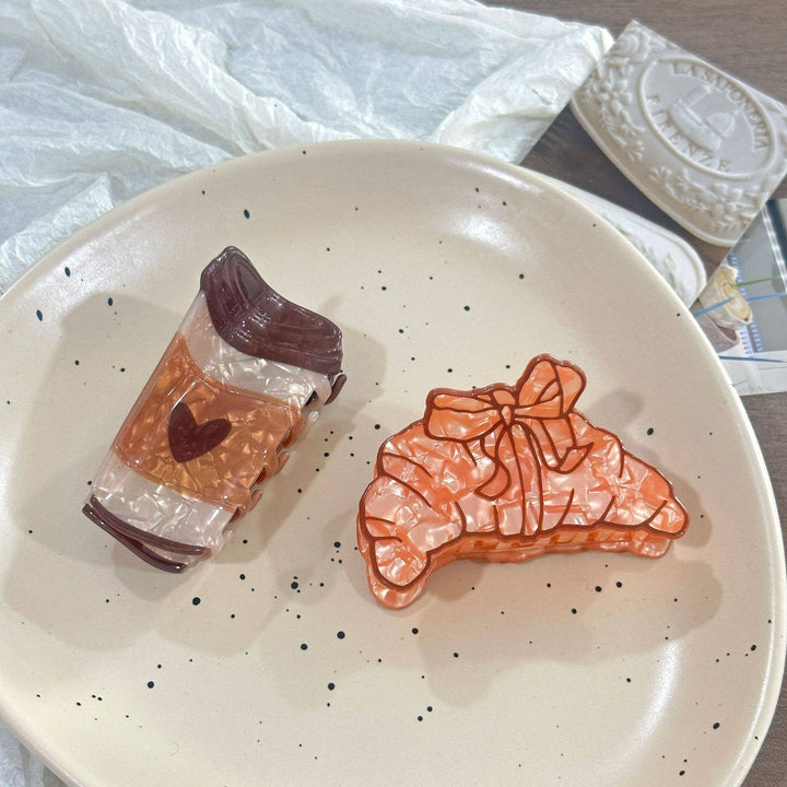 Simulation Coffee &amp; Croissant Hair Claw Clips
