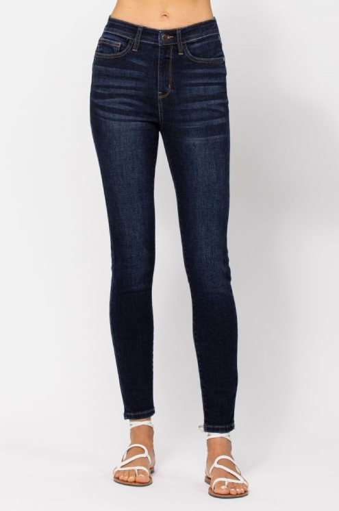 82253 FINAL SALE Judy Blue High Waist Skinny Jean with Hand Sanding - Sizes 0-22W