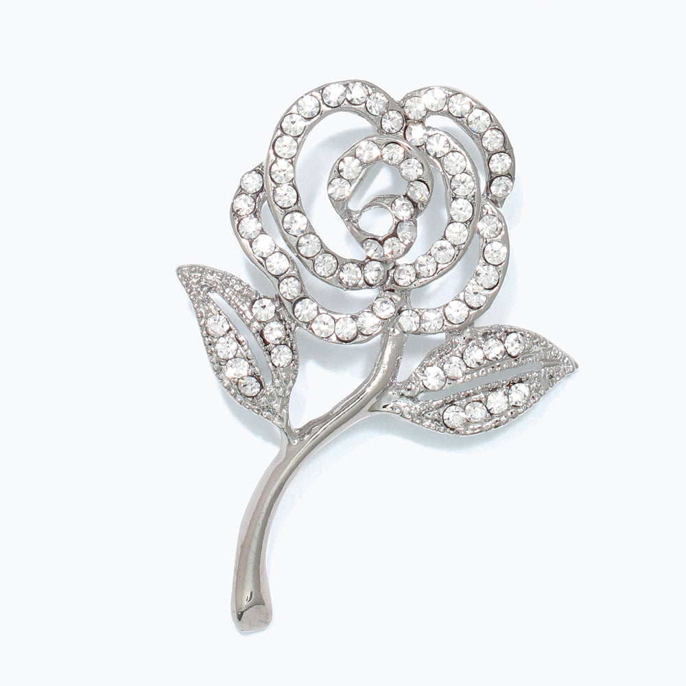 Pin-Silver Crystal Rose