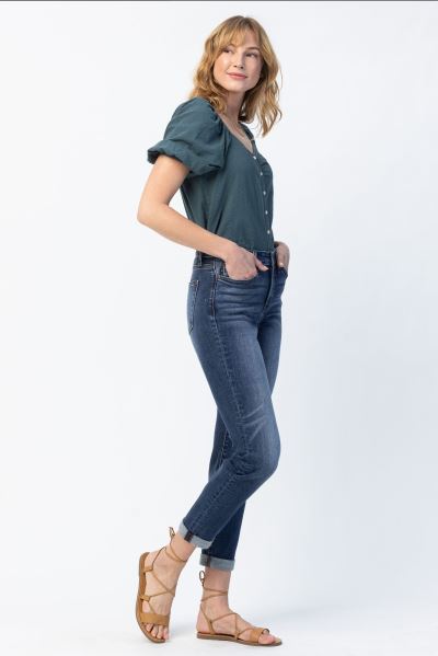 Judy Blue Mid-Rise Cuffed Slim Denim - Sizes 0-22W