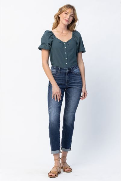 Judy Blue Mid-Rise Cuffed Slim Denim - Sizes 0-22W
