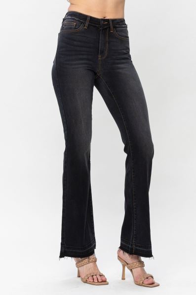 FINAL SALE Judy Blue Black High-Waist Release Hem Slim Bootcut Jeans - Sizes 0-22W