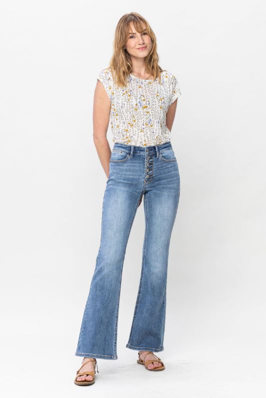 Judy Blue Mid-Rise Vintage Wash Button Fly Bootcut Jeans - Sizes 0-22W