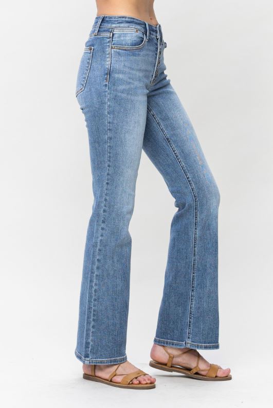Judy Blue Mid-Rise Vintage Wash Button Fly Bootcut Jeans - Sizes 0-22W
