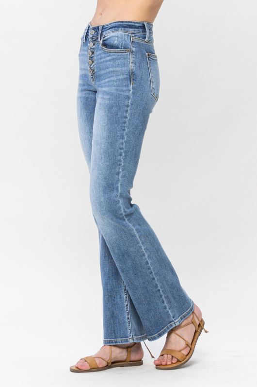 Judy Blue Mid-Rise Vintage Wash Button Fly Bootcut Jeans - Sizes 0-22W