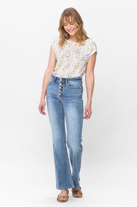 Judy Blue Mid-Rise Vintage Wash Button Fly Bootcut Jeans - Sizes 0-22W