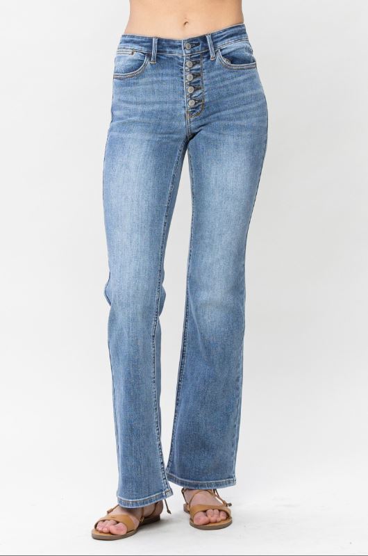 Judy Blue Mid-Rise Vintage Wash Button Fly Bootcut Jeans - Sizes 0-22W