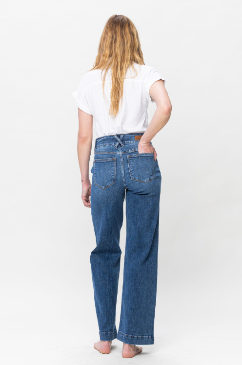 Judy Blue High Waist Double Button Wide Leg Jeans - Sizes 0-22W Curvy