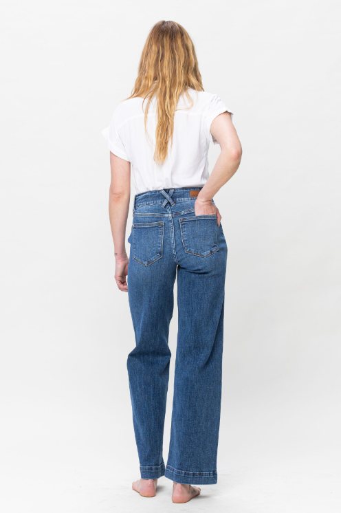 82558 FINAL SALE Judy Blue High Waist Double Button Wide Leg Jeans - Sizes 0-22W Curvy