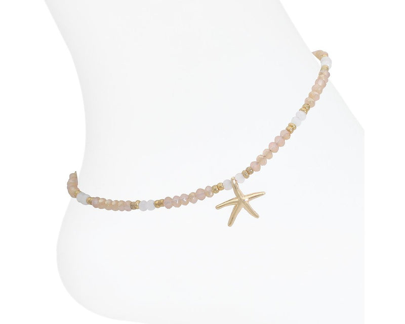 Faceted pale pink glass beads with gold starfish 8360192