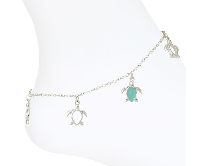 Silver and Mint Turtles Anklet