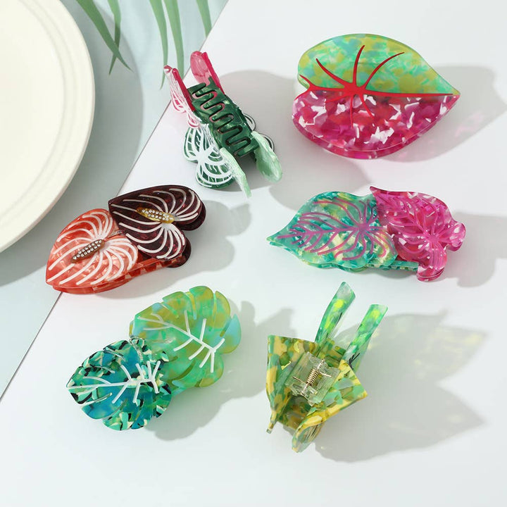 Vibrant Tropical Leaf-Shaped Botanical Hair Claw Clips
