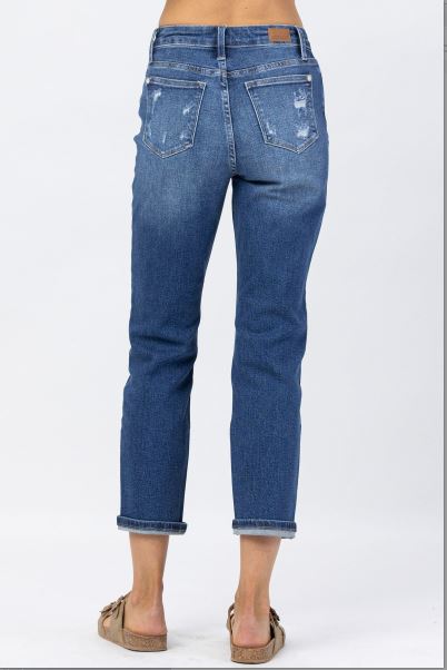 FINAL SALE Judy Blue Hi-Rise Rainbow Embroidery Cropped Straight Leg Jeans - Sizes 7-16W