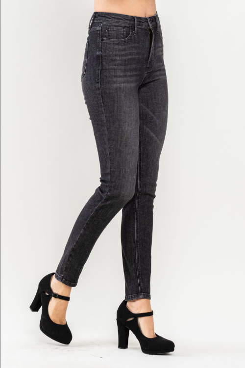 88753 FINAL SALE Judy Blue Tummy Control Black Wash Skinny Jeans - Sizes 0-15