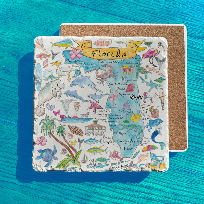 Florida State Icons Map Tumbled Stone Trivet
