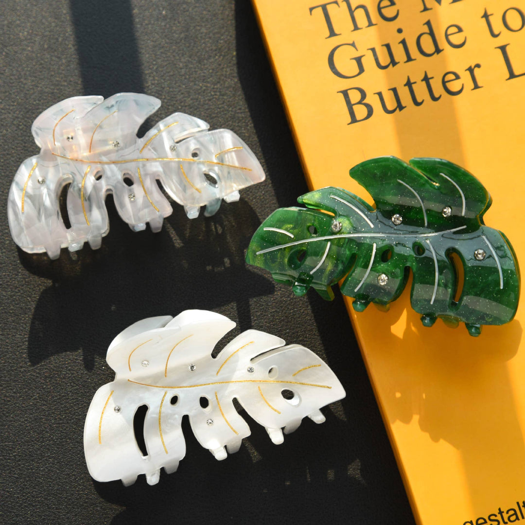 Monstera Deliciosa Leaf Hair Clip with Rhinestones
