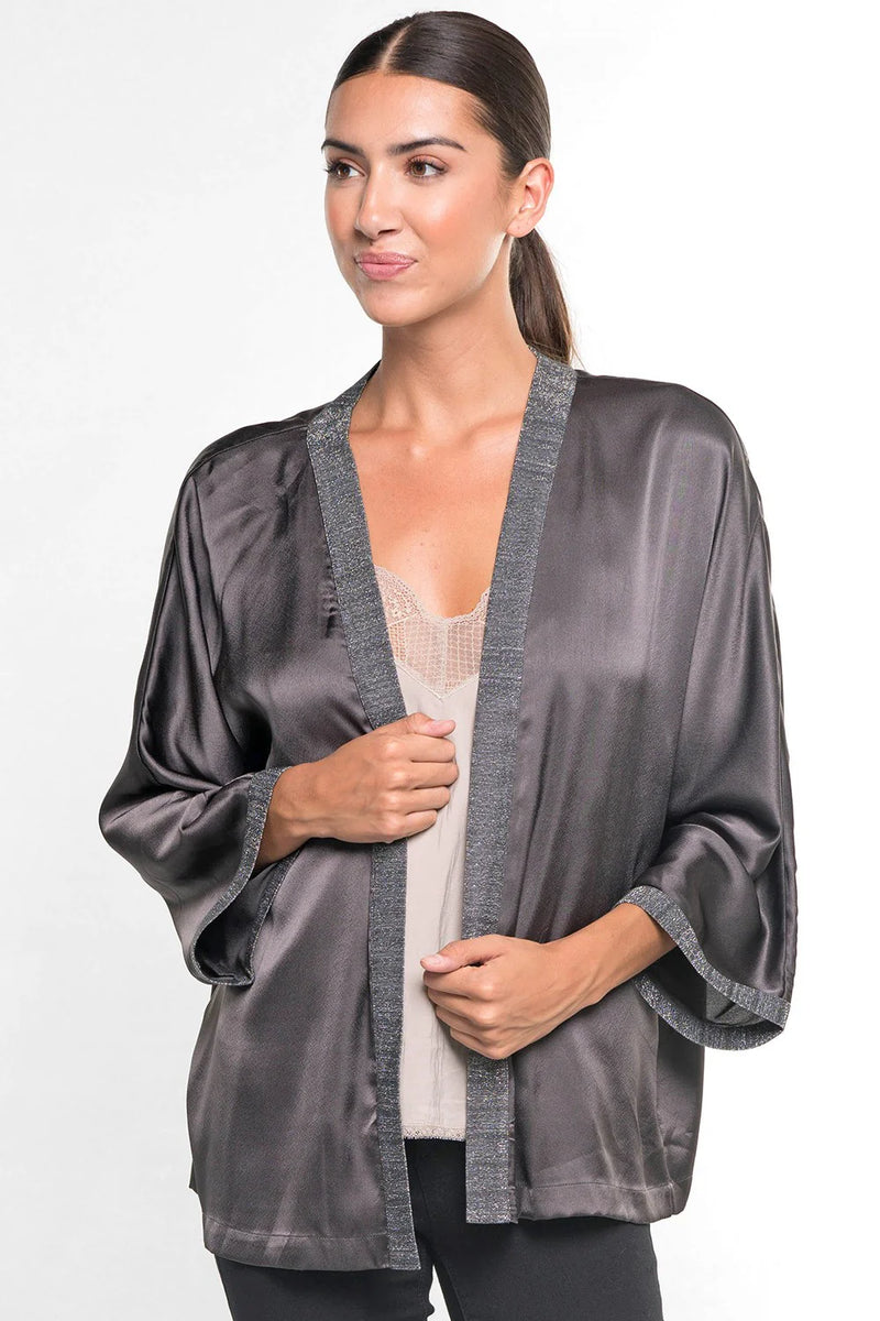 FINAL SALE Satin Open Cardigan - Dark Grey
