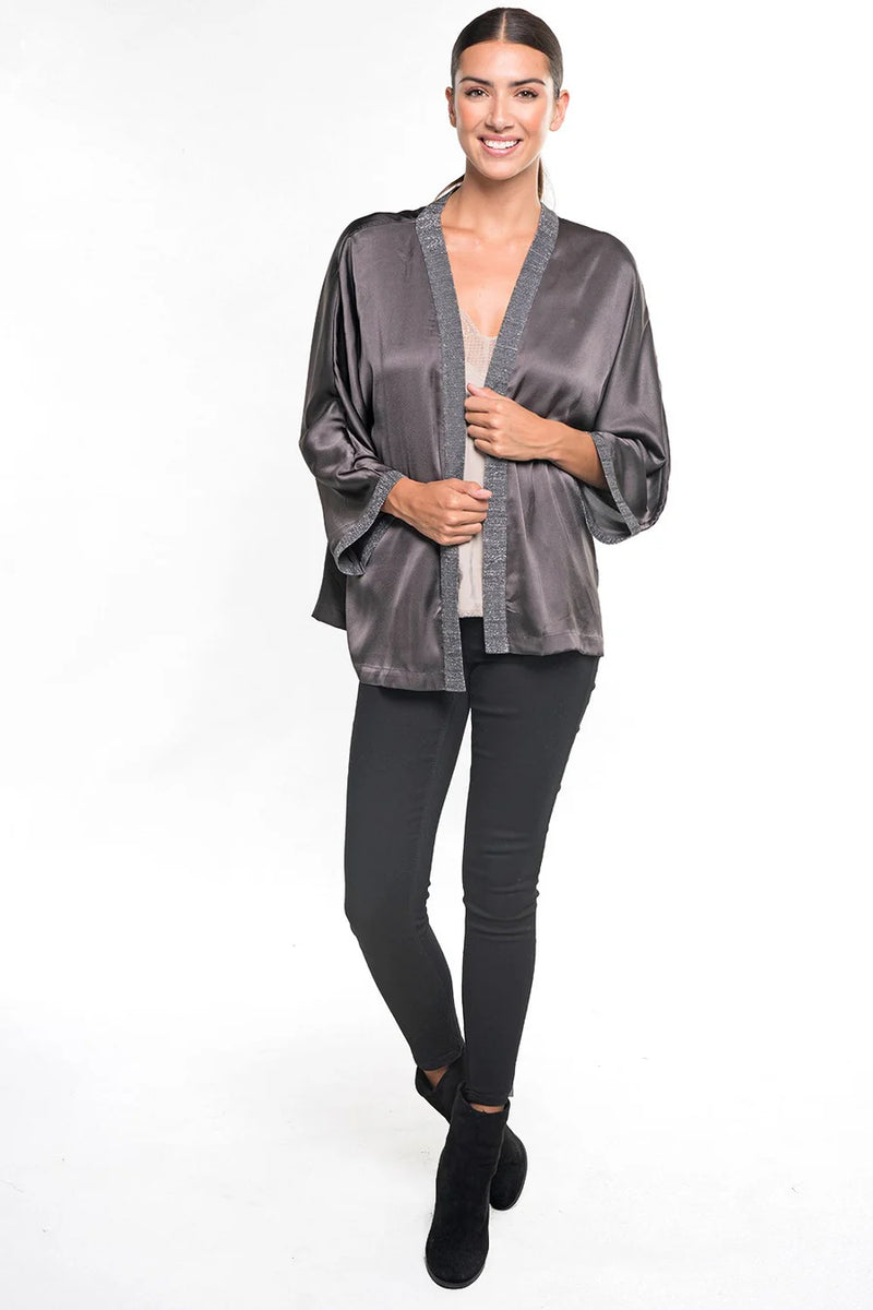 FINAL SALE Satin Open Cardigan - Dark Grey