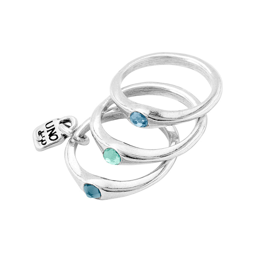 UNOde50 Triple ring with blue crystals Silver