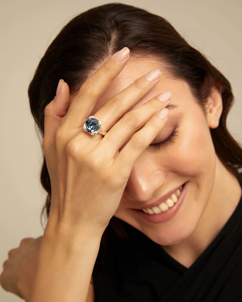 UNOde50 Ring with blue crystal - Sterling Silver