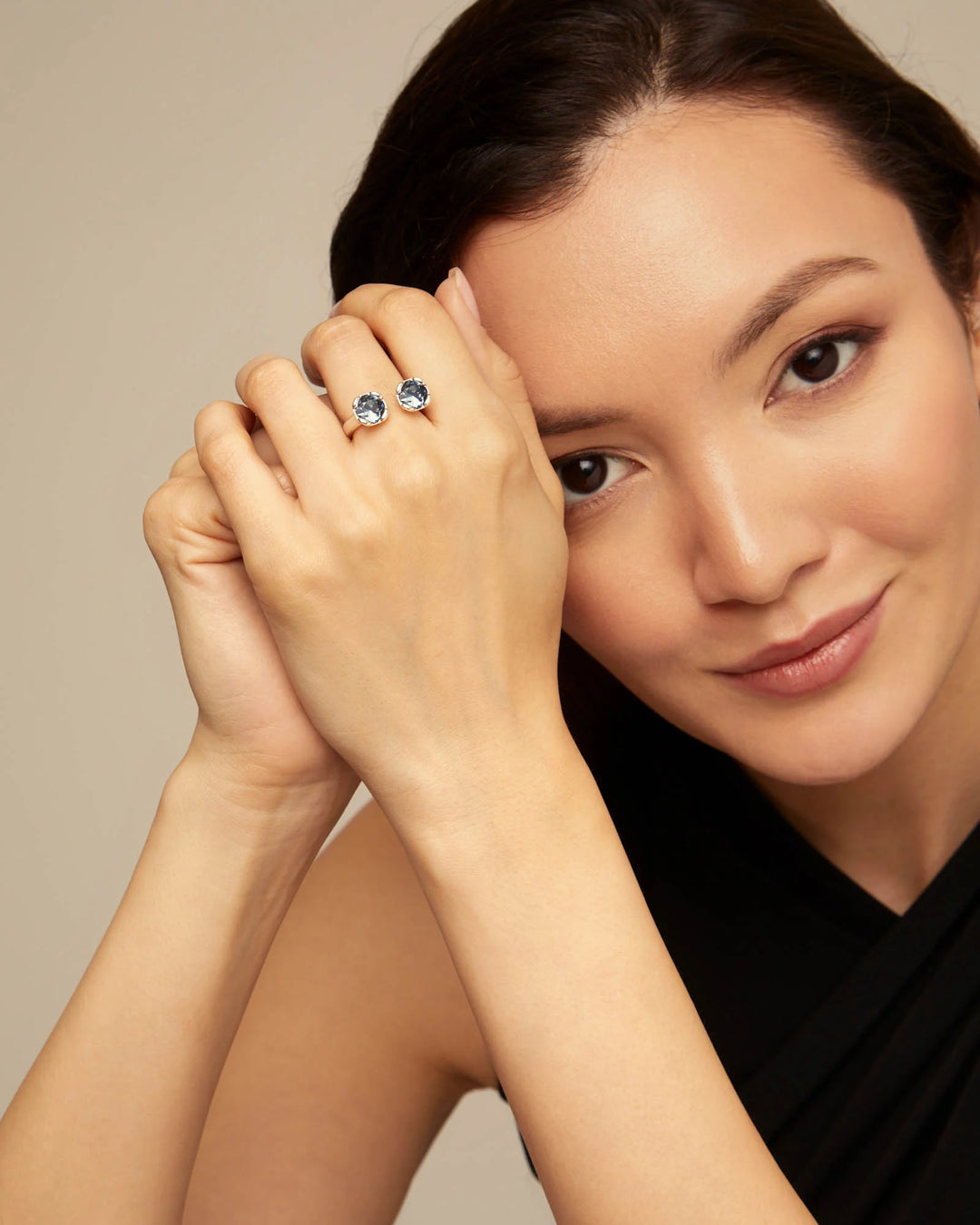 UNOde50 Silver Ring with Two Blue Crystals