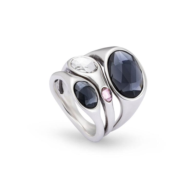 UNOde50 Ring with crystals with different sizes - Sterling Silver