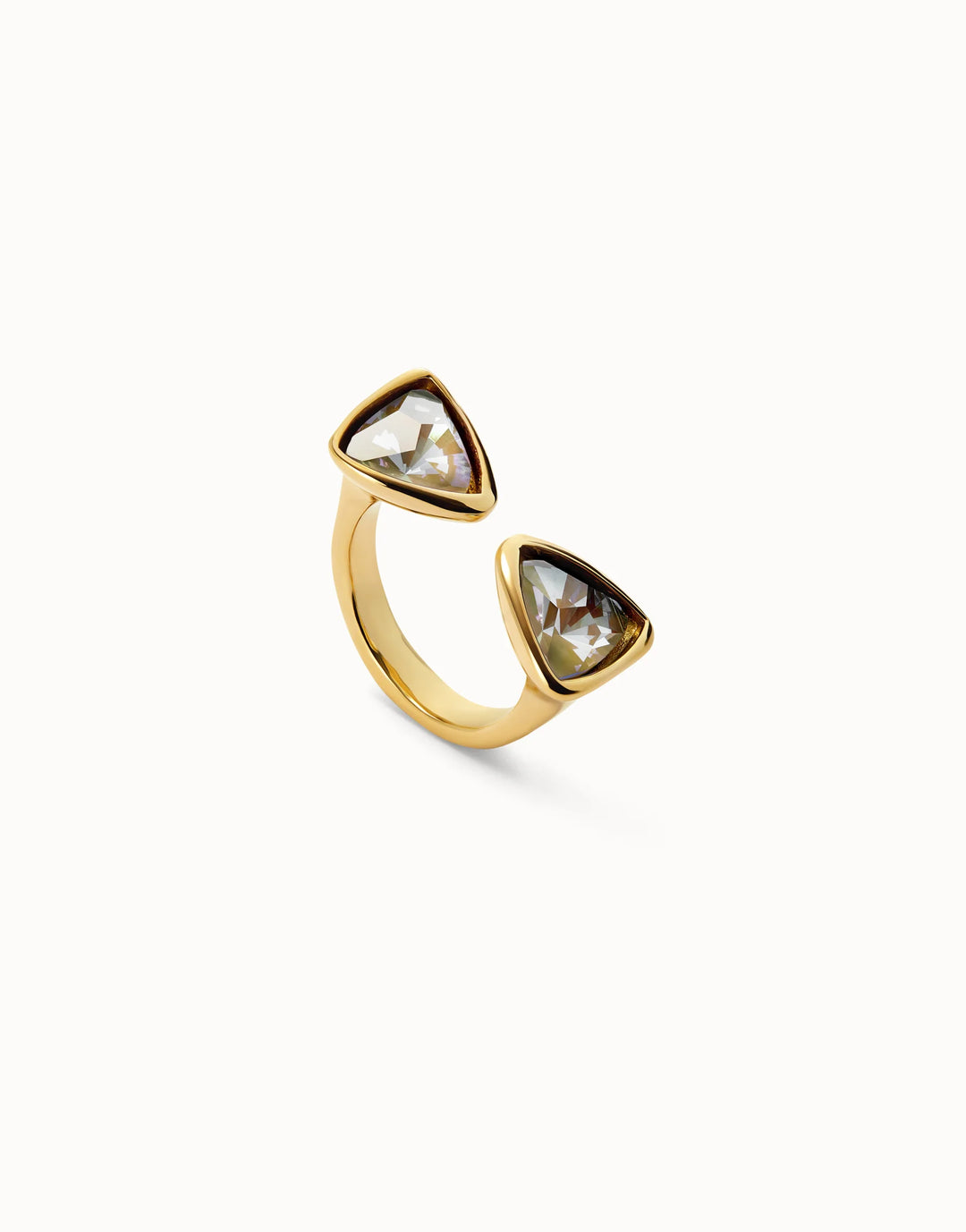 UNOde50 Triangular ring with two crystals Gold