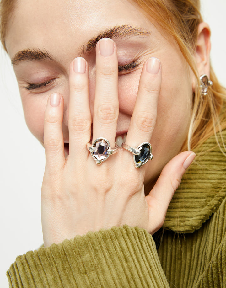 UNOde50 Ring with pink oval faceted crystal