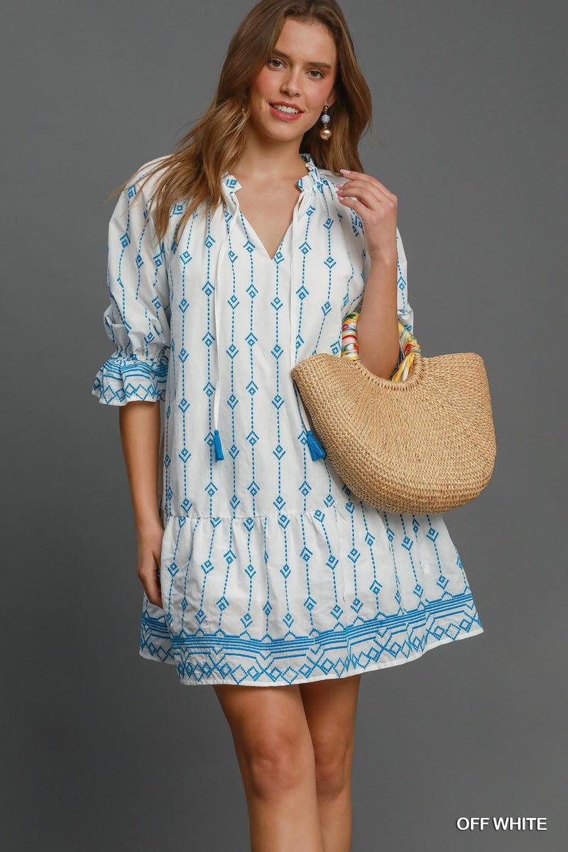 Tulum Breeze Embroidered Tiered Dress - Off White